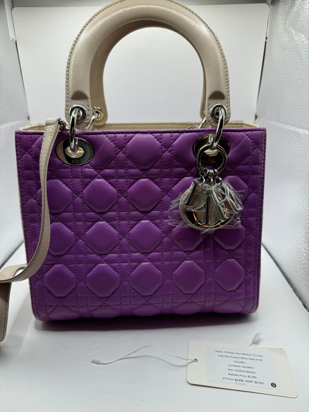 Dior Lady Dior Tri-colour Genuine Python side purple/pink/cream with SHW