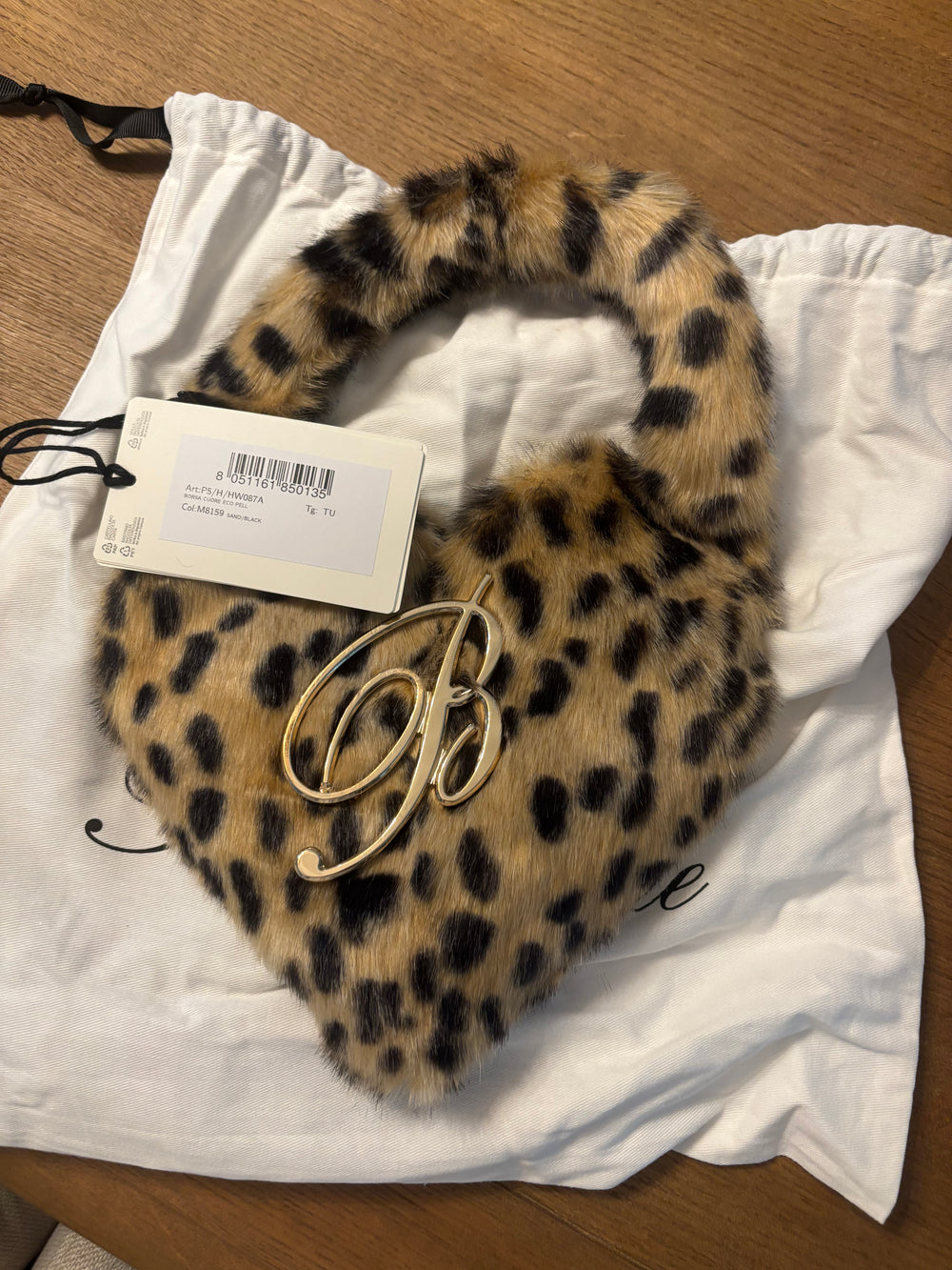 Blumarine Heart Faux-Fur Bag NWT