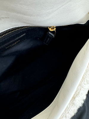 YSL Boucle Tweed Quilted Loulou Puffer Monogram Chain Satchel Crema Soft 2020