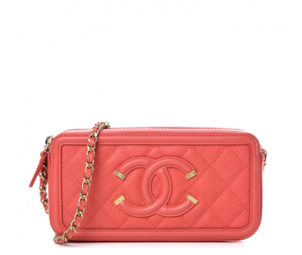 Chanel Filigree Clutch on Chain – Red Caviar Leather