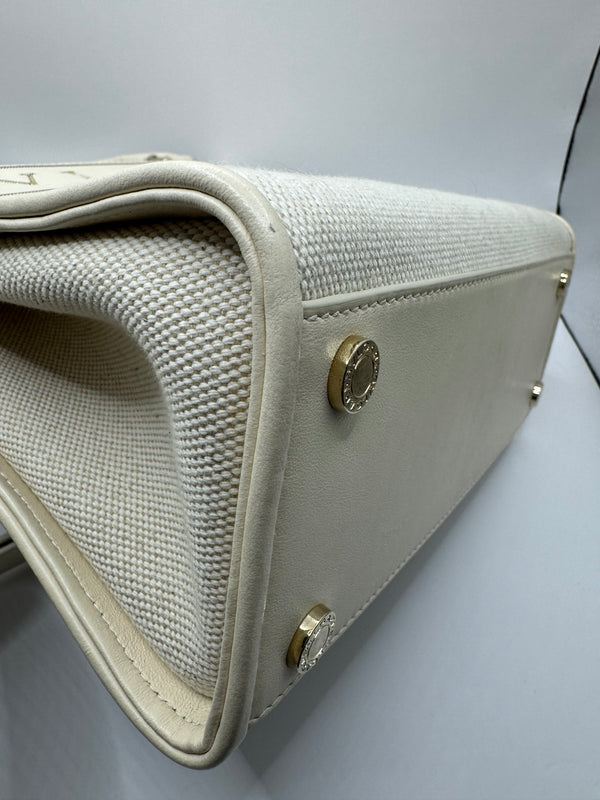 Bvlgari Cream Canvas Crystal metallic logo small Tote