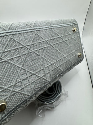 Dior Lady Dior Grey Embroidered Cannage Canvas Medium Bag - hard to find
