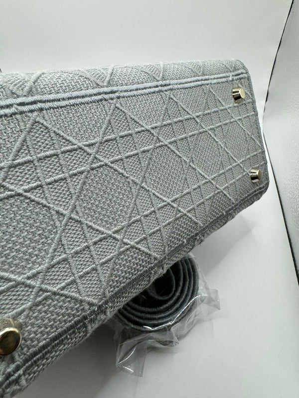 Dior Lady Dior Grey Embroidered Cannage Canvas Medium Bag - hard to find