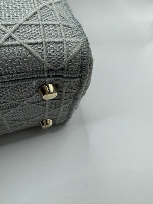 Dior Lady Dior Grey Embroidered Cannage Canvas Medium Bag - hard to find