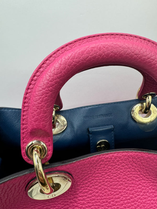 Dior Hot Pink w/ navy interior Mini Diorissimo small tote with GHW