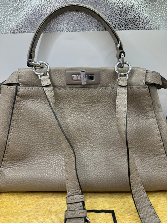 Fendi Peek a Boo Grey pebbled leather