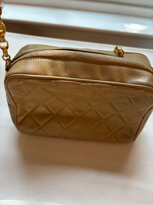 Chanel Vintage Small Tassel Camera Bag – Beige Quilted Lambskin with Gold Hardware