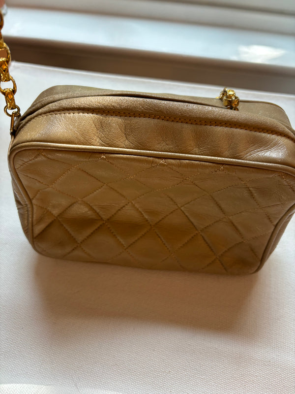 Chanel Vintage Small Tassel Camera Bag – Beige Quilted Lambskin with Gold Hardware