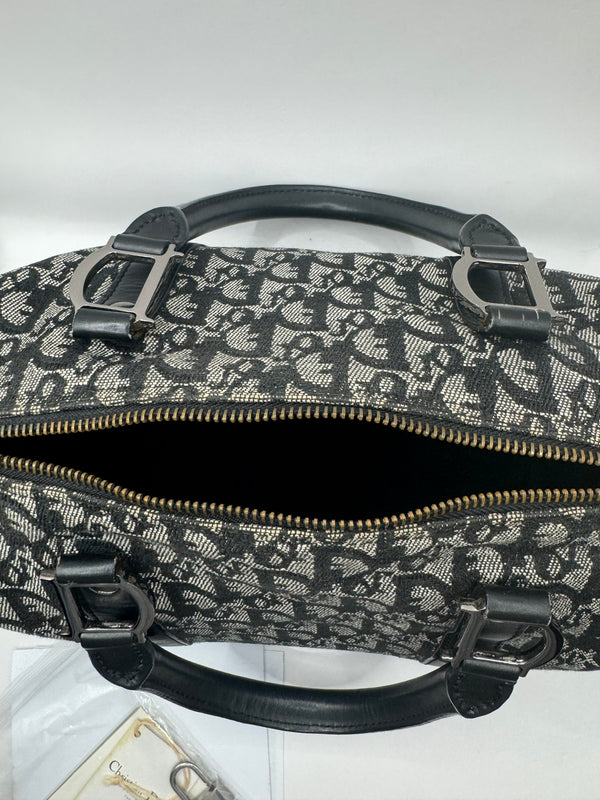 Dior 2004 Vintage Diorissimo Small Trotter Bag Black & Grey Dior print
