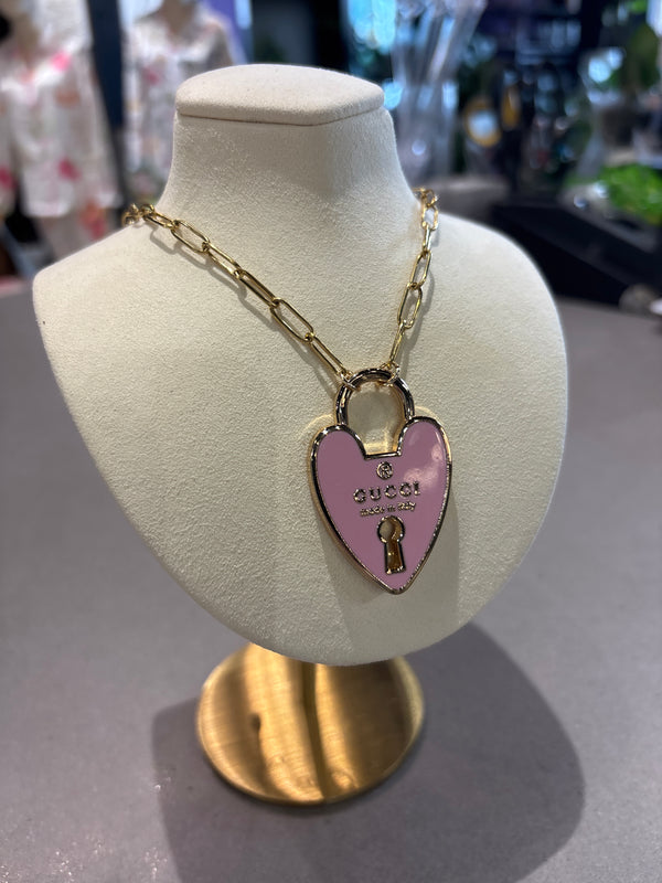 Gucci heart padlock up cycled necklace on paper clip chain
