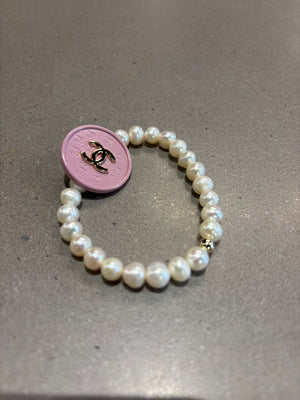 Chanel Upcycled Pearl Bracelet with Pink watch Button
