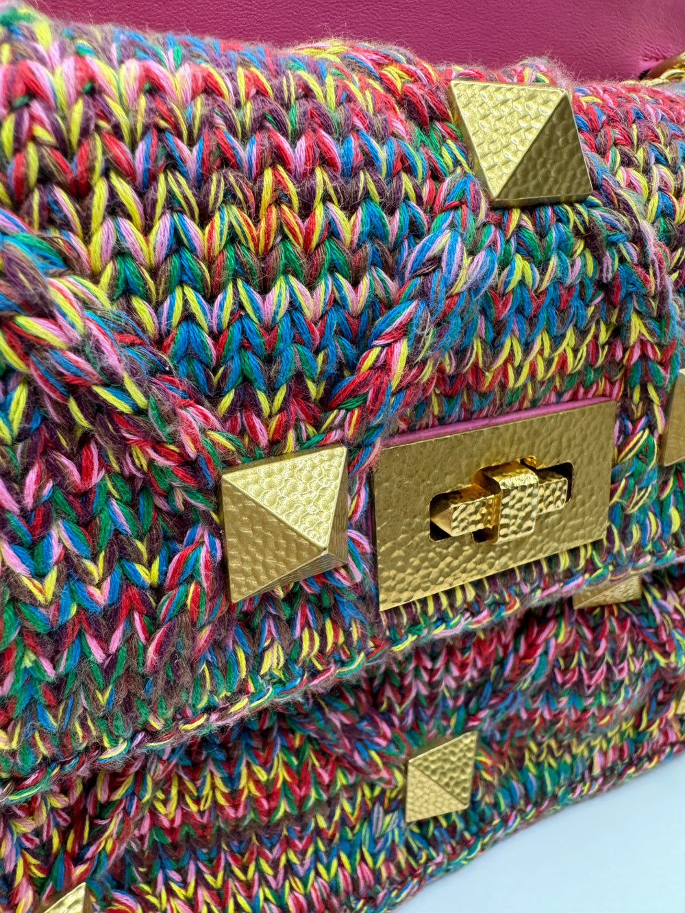 Valentino Wool Knit Multicolour Romanstud chain bag GHW