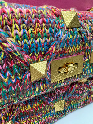 Valentino Wool Knit Multicolour Romanstud chain bag GHW