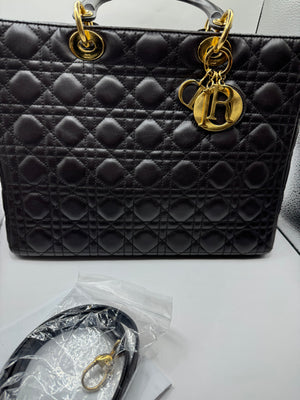 Dior Lady Dior Large lambskin Dark Brown  bag GHW