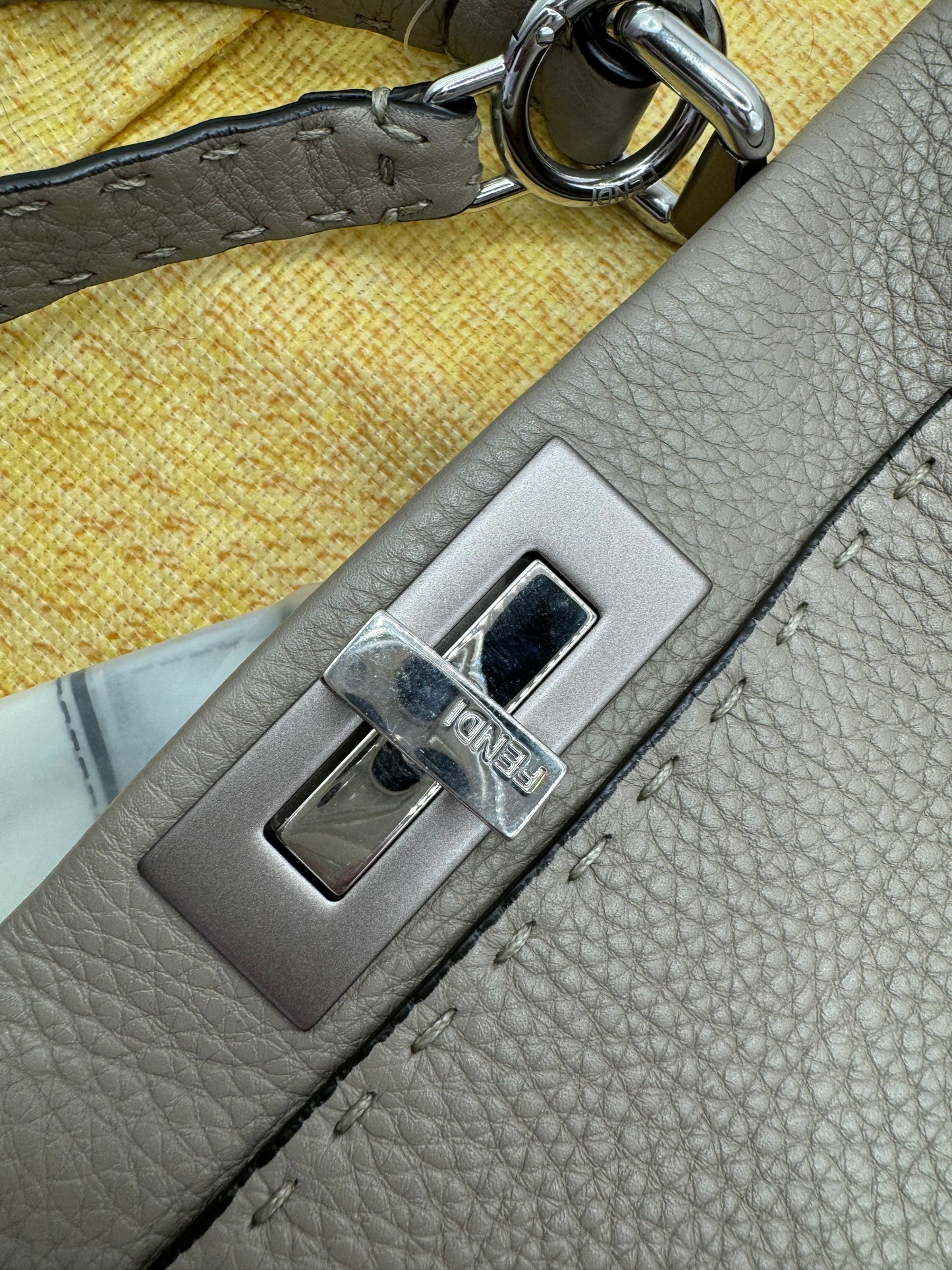 Fendi Peek a Boo Grey pebbled leather