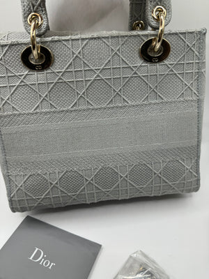 Dior Lady Dior Grey Embroidered Cannage Canvas Medium Bag - hard to find