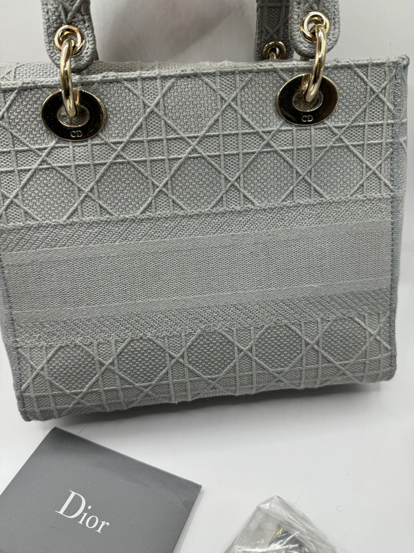 Dior Lady Dior Grey Embroidered Cannage Canvas Medium Bag - hard to find