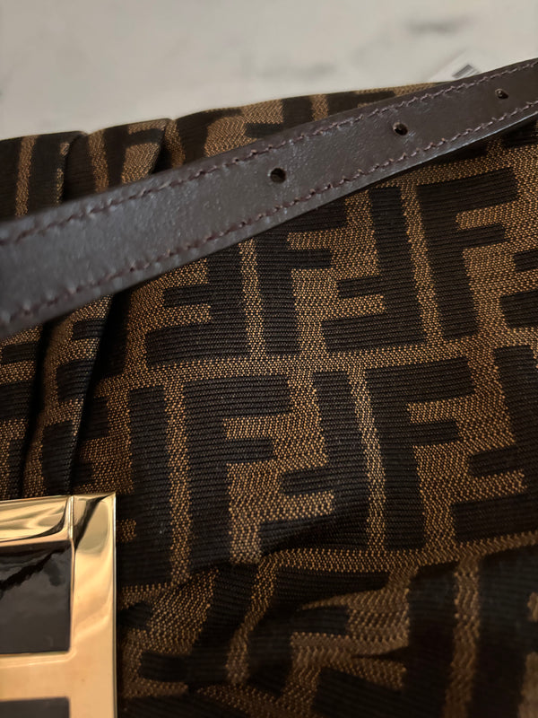 Fendi Zucca Canvas Mia Shoulder Bag – Tobacco Monogram with Flat Patent Leather Strap