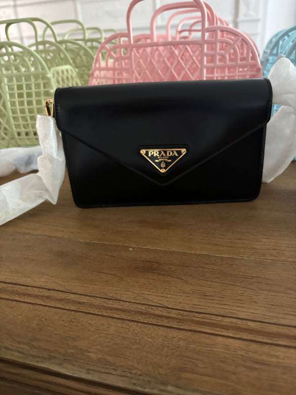 Prada Envelope Chain Shoulder Bag – Black Leather with Gold L