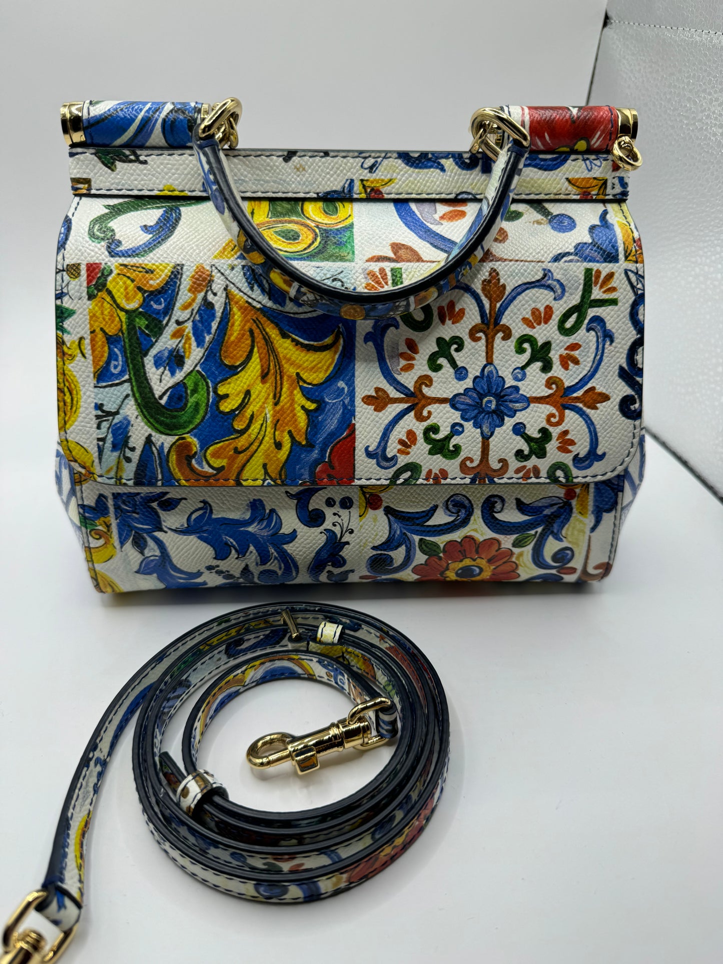 Dolce & Gabbana Multicolour Printed Leather Small Miss Sicily Top Handle bag