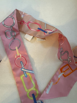 HERMES Twilly DO RE BOUCLES Silk100% Rose Poudre/Blue/Multicolor
