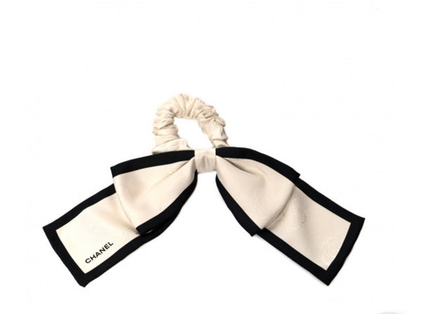 Silk Twill Hair Tie Ivory Black