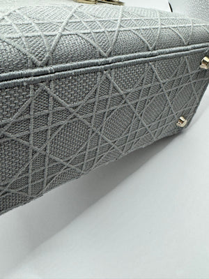 Dior Lady Dior Grey Embroidered Cannage Canvas Medium Bag - hard to find