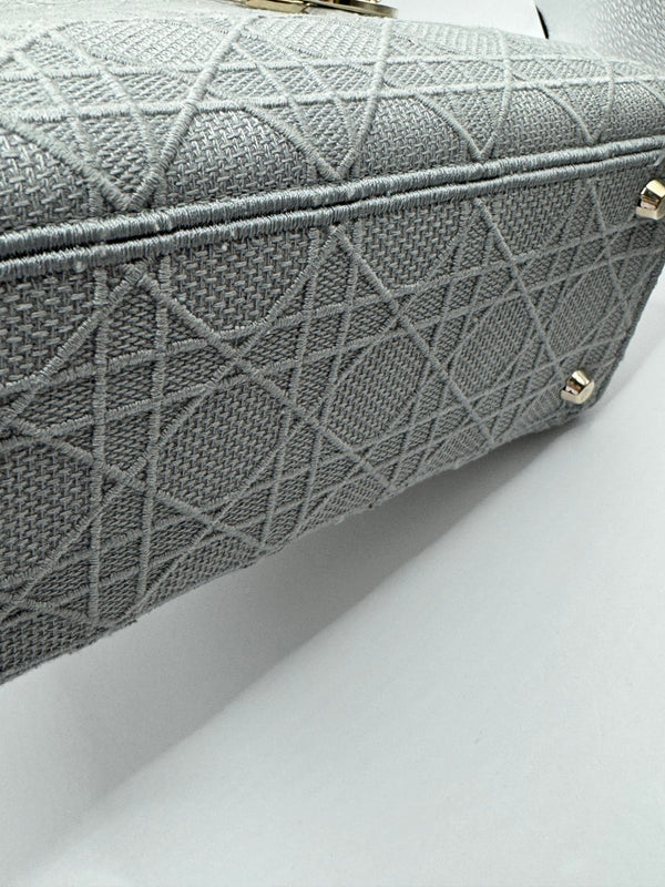 Dior Lady Dior Grey Embroidered Cannage Canvas Medium Bag - hard to find