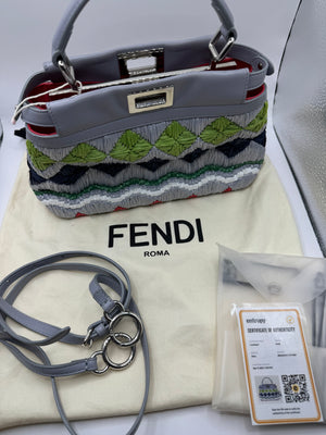 Fendi Peekaboo Limited Edition Mini Woven & Raffia Floral Bag