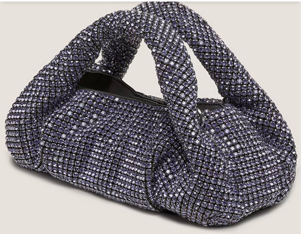 Stuart Weitzman crystal Mota shine bag in dark blue.