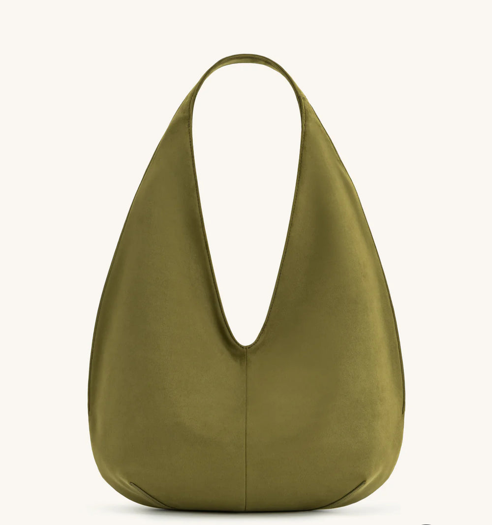 Dara Faux Vegan Suede Hobo Bag - Dark Olive