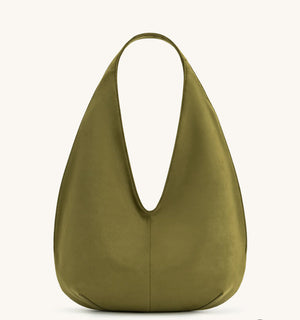 Dara Faux Vegan Suede Hobo Bag - Dark Olive