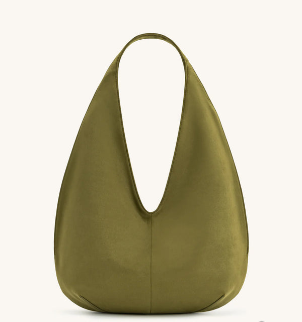 Dara Faux Vegan Suede Hobo Bag - Dark Olive
