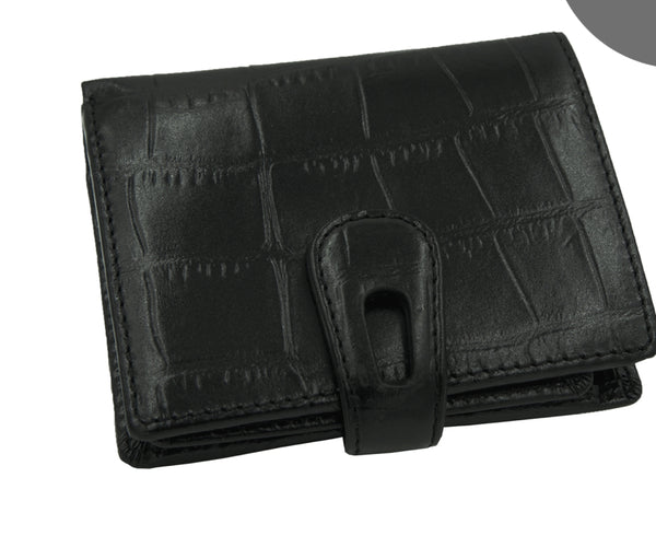 Portolano Leather Croc effect Wallet in Black