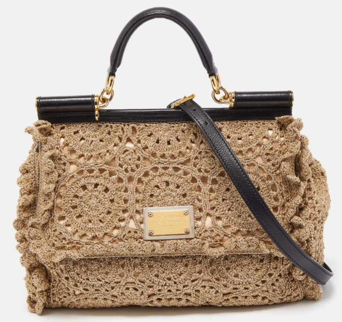 Dolce & Gabbana Gold Crochet Large Ms Sicily Top Handle/crossbody - rare to find