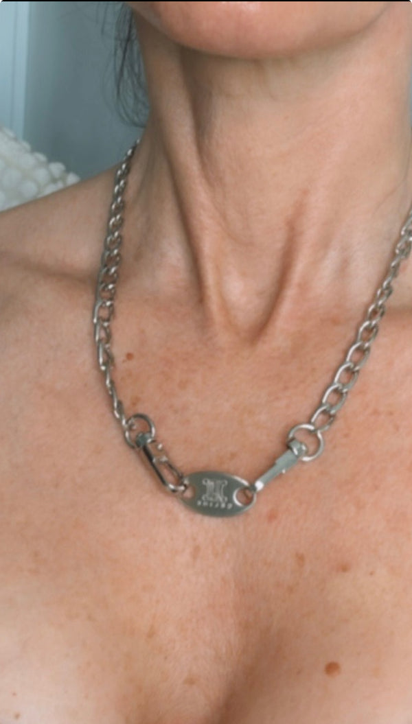 Celine Silver Necklace – Authentic Logo Plate on Silver Chain