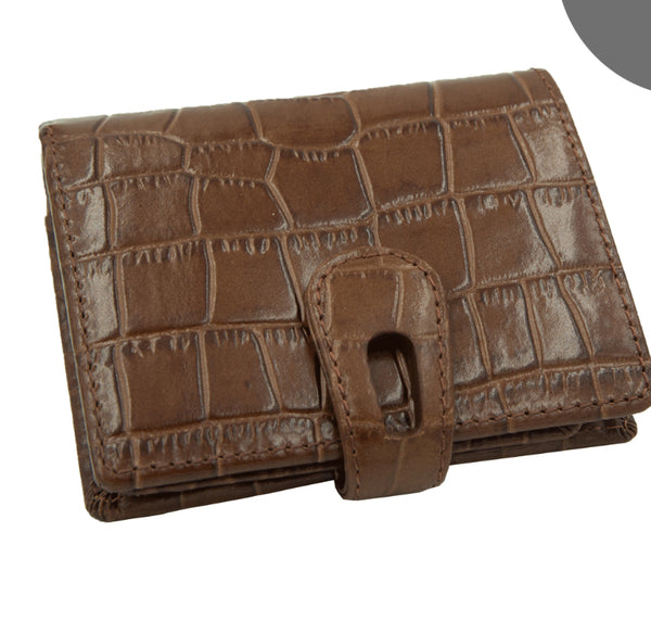 Portolano Leather Patent Croc effect Wallet in Brown