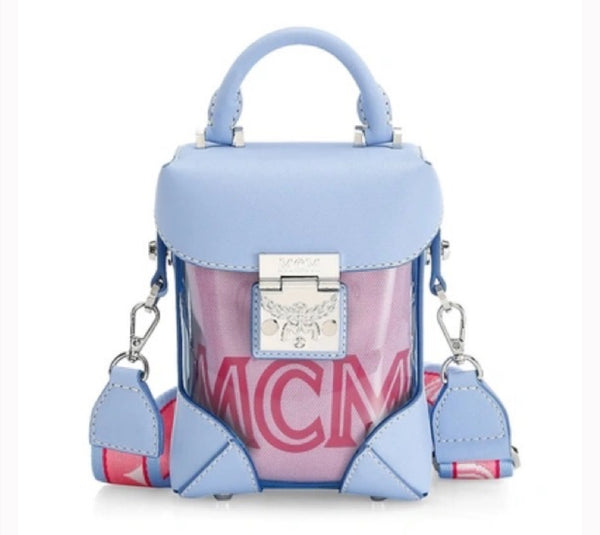 MCM Transparent Mini Berlin Crossbody in Hologram Blue Bell: