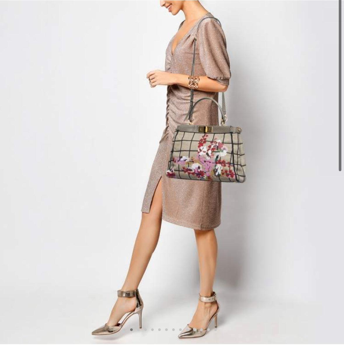 Fendi EXCLUSIVE Beige, and black. Hannah beaded with floral peekaboo top handle with Crossbody strap.