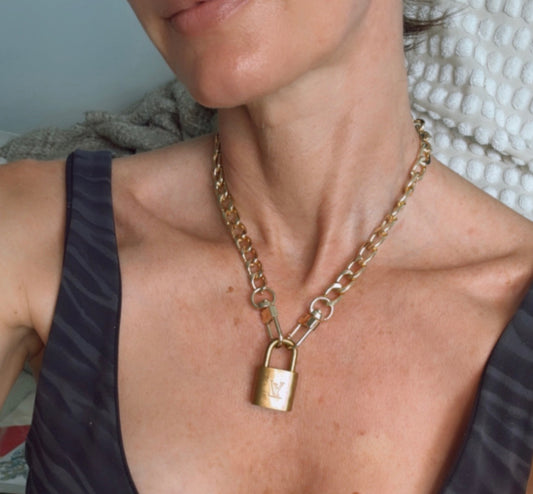 Louis Vuitton Padlock Necklace – Authentic Lock on Gold-Tone Chain