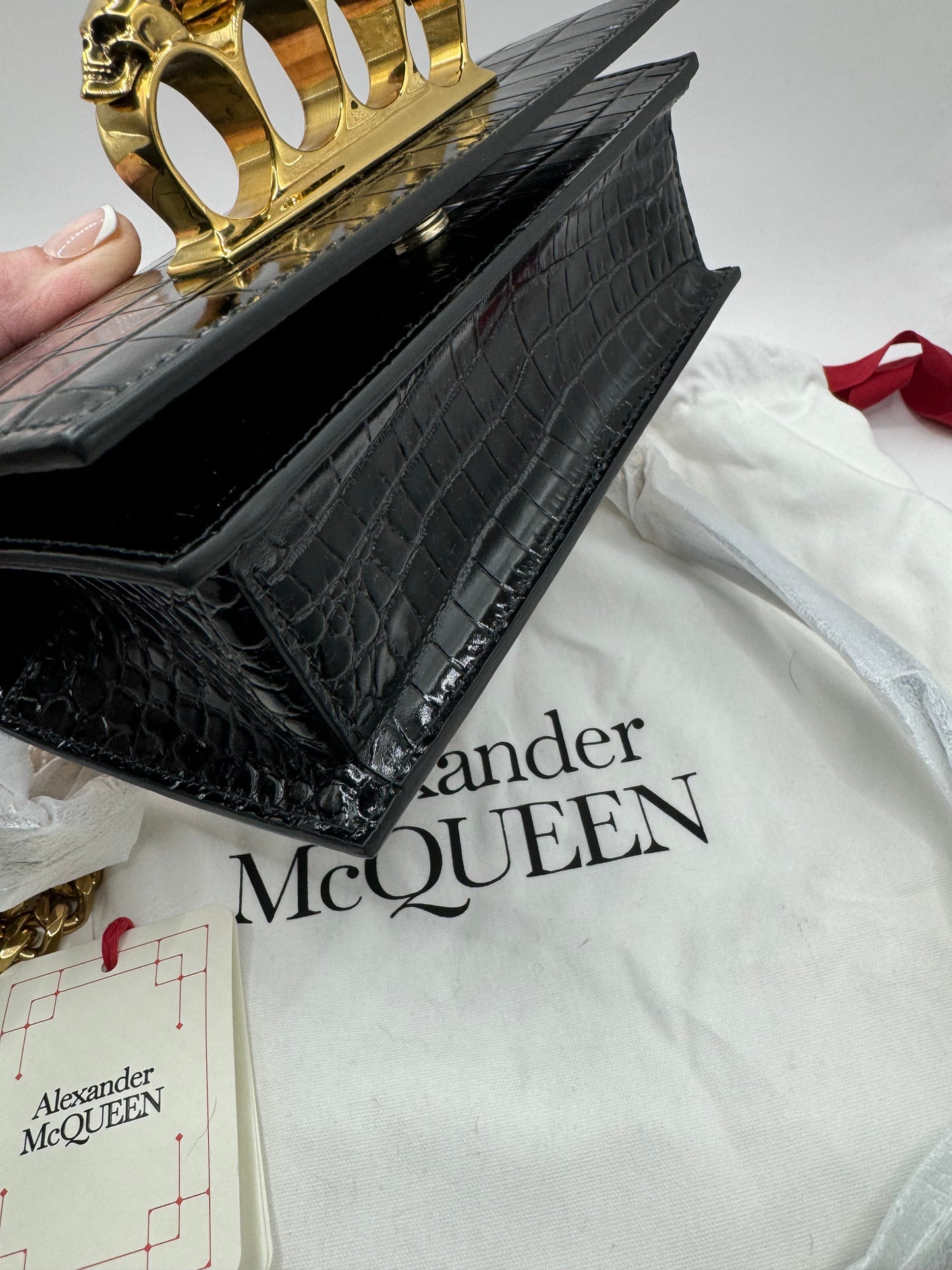 Alexander McQueen Jewelled Croc-Embossed Leather Crossbody satchel