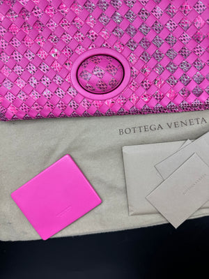 Bottega Venetta Pink Python Interwoven Turnlock Clutch