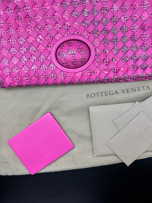 Bottega Venetta Pink Python Interwoven Turnlock Clutch