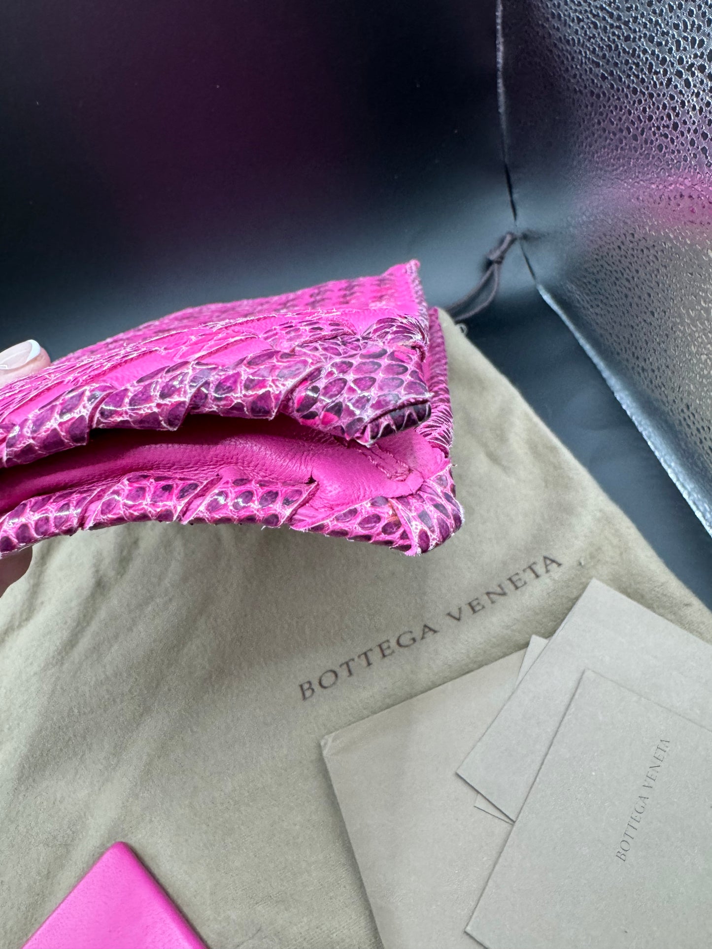 Bottega Venetta Pink Python Interwoven Turnlock Clutch