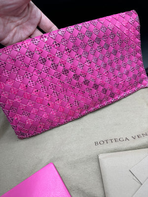 Bottega Venetta Pink Python Interwoven Turnlock Clutch