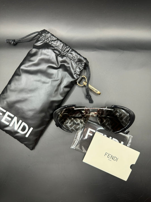 Fendi FENDILAND Black Silver FF Mirrored Print Unisex Sunglasses