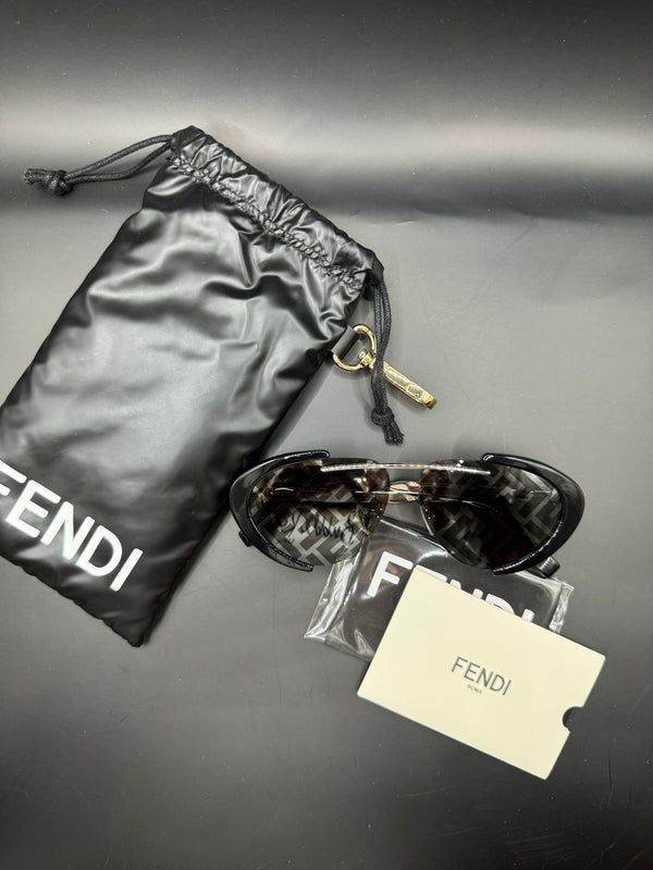 Fendi FENDILAND Black Silver FF Mirrored Print Unisex Sunglasses
