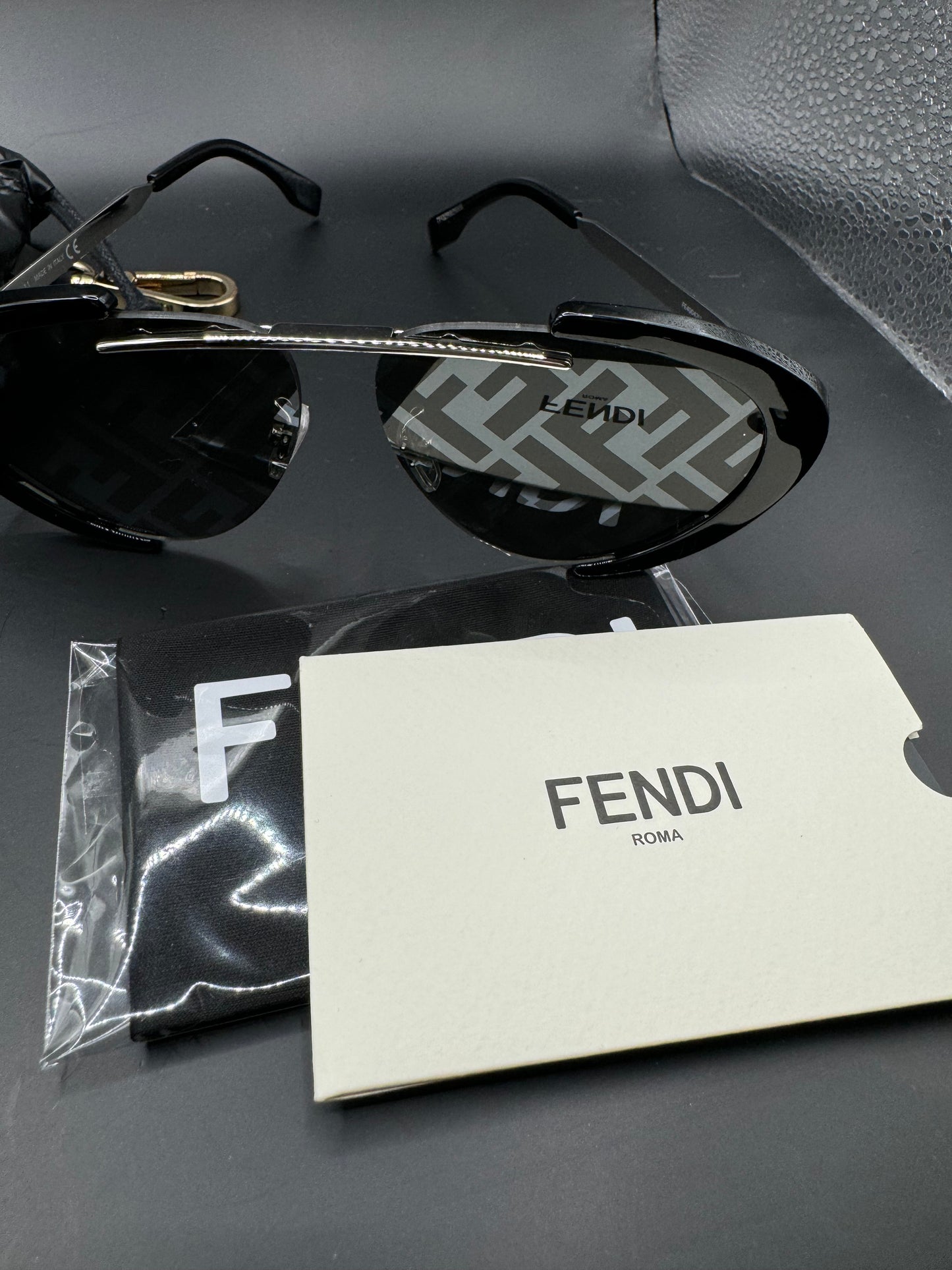 Fendi FENDILAND Black Silver FF Mirrored Print Unisex Sunglasses