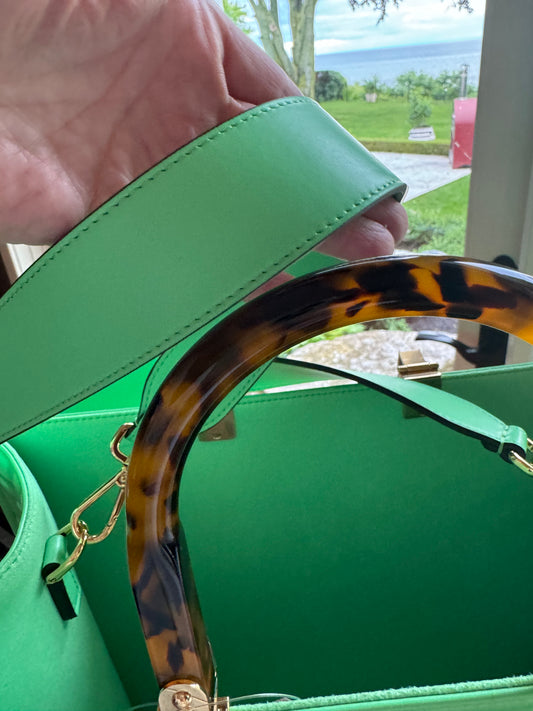 Fendi Sunshine Tote with tortoise acrylic handles. Limited edition green monogram