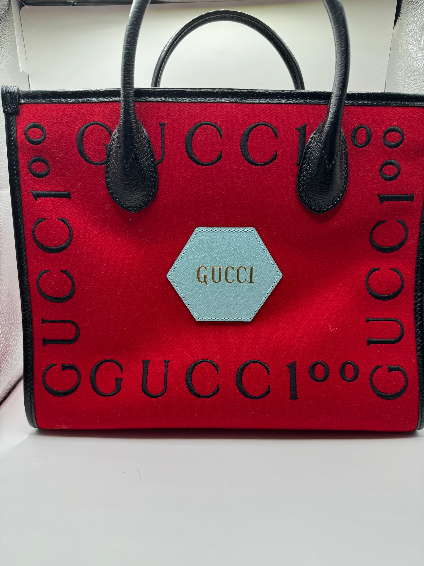 Gucci Felt Calfskin Script Logo 100th Limited Shopping Tote